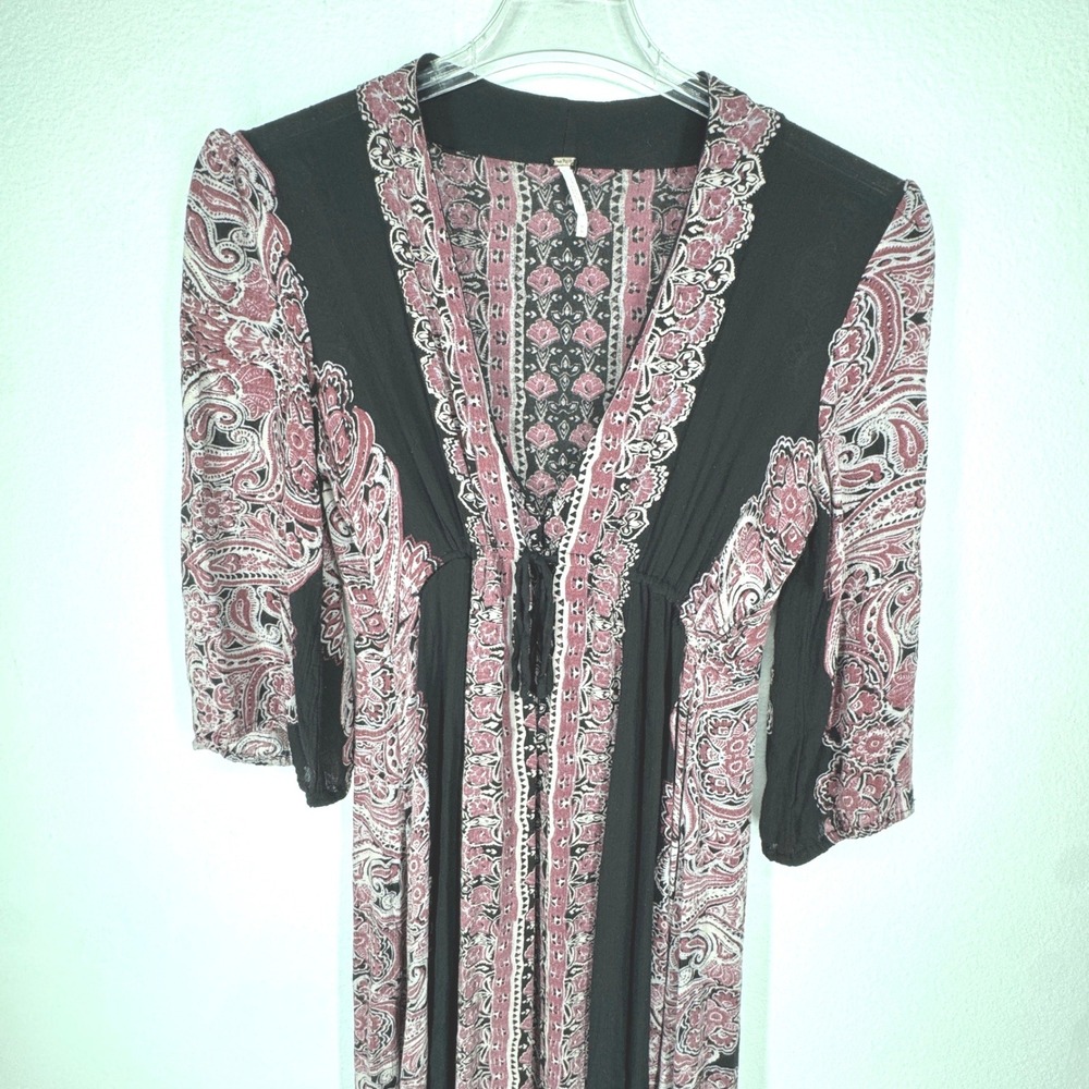 Free People Paisley Maxi Dress Deep V Neck Boho Witchy Flowy Gypsy Whimsigoth - Picture 7 of 10